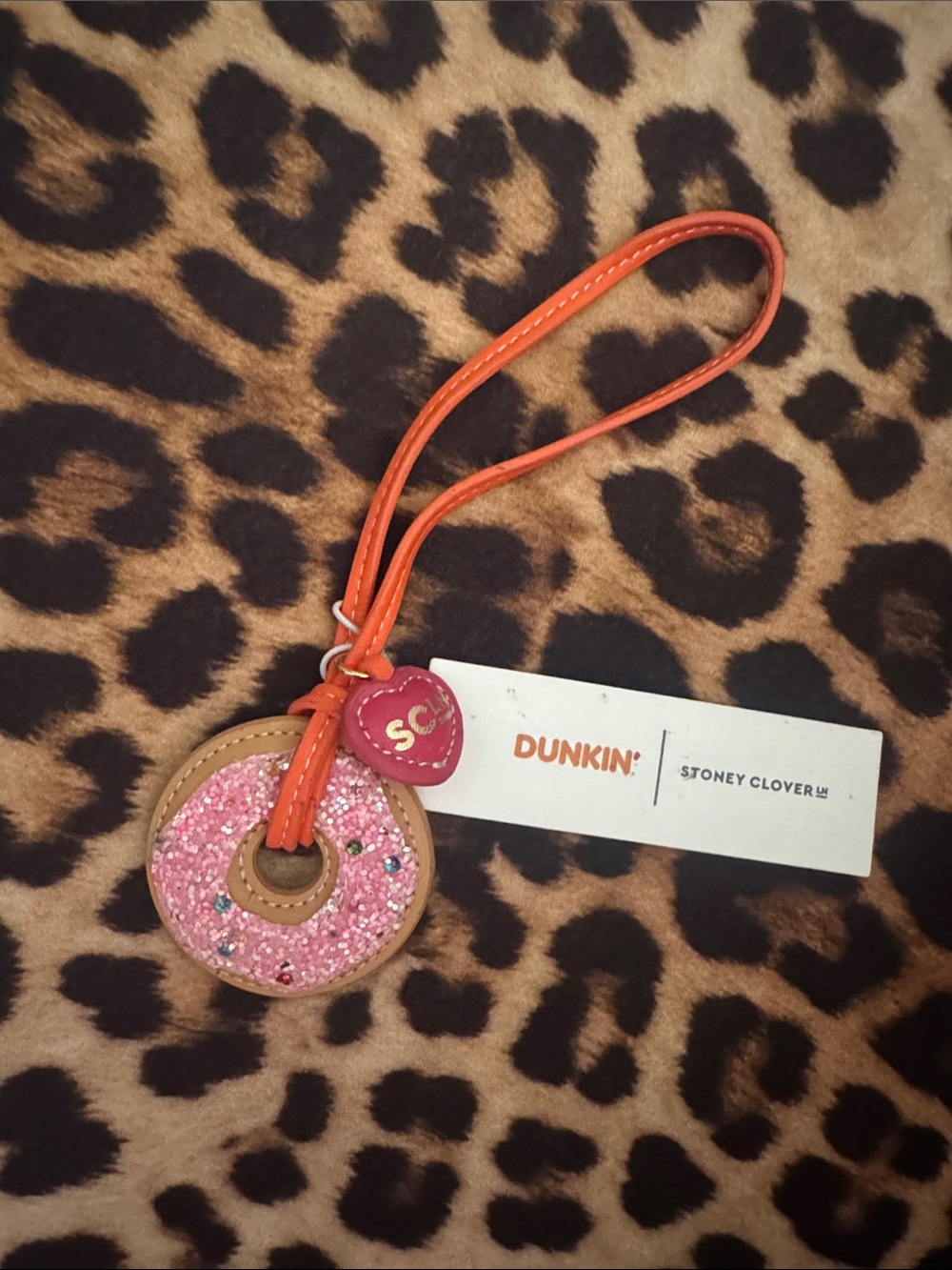 Stoney Clover Lane Dunkin Pink Glitter Donut Bag Charm with Orange Strap